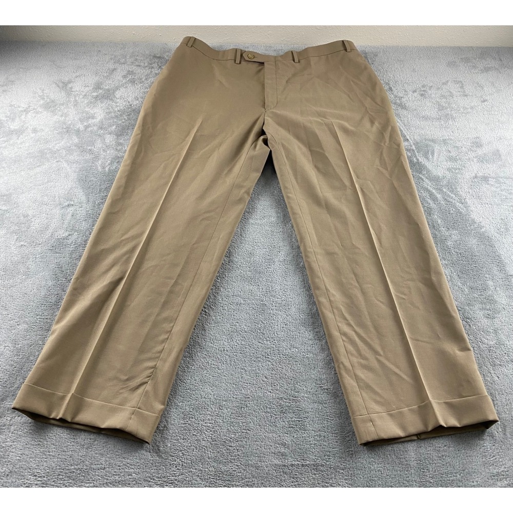 Lauren Ralph Lauren Mens 44W‎ 32L Tan 100% Wool Total Comfort Dress Pants Cuffed